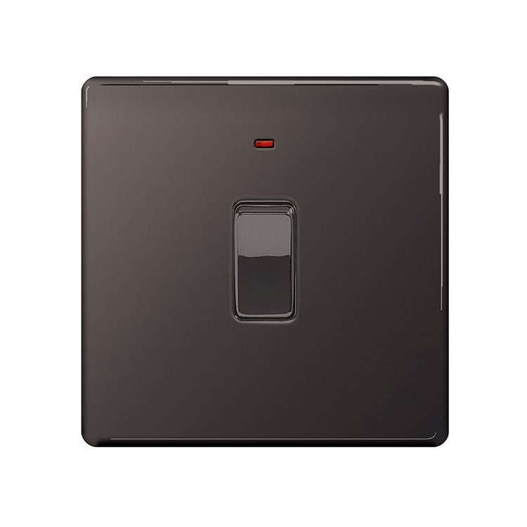 BG Nexus Flatplate Screwless Black Nickel 20a DP Switch & Power Indicator | FBN31