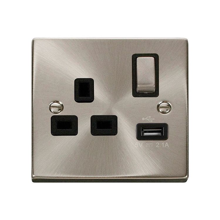 Click Deco Ingot 13A 1G Switched Socket with USB Outlet Black Insert | VPSC571UBK