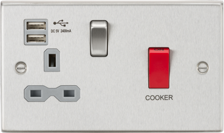 Knightsbridge 45A DP Cooker Switch & 13A Switched Socket with Dual USB & Neon | CS8333UBCG