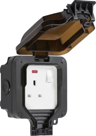 Knightsbridge IP66 13A 1G DP Outdoor Switched Socket with Neon Black | OP7N