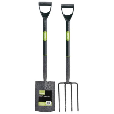 Draper Carbon Steel Garden Fork and Spade Set, Black | 83971