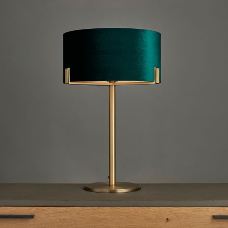 Endon Lighting Hayfield Matt Antique Brass Table Lamp with Green Velvet Shade | 95837