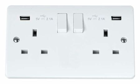 Click Mode 2 Gang 13A Switched Socket & Twin Fast Charge USB 5V 2.1A Charging CMA780