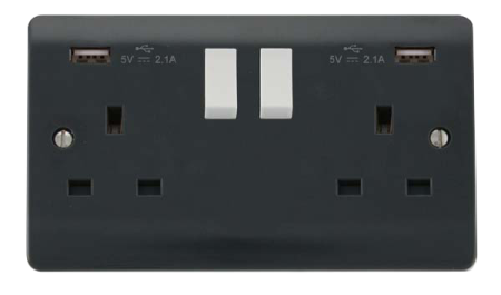 Click Mode Part M 13A 2 Gang Switched Socket Twin 2.1A USB Outlets (Twin Earth) | CMA780AG