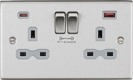 Knightsbridge 13A 2G DP Switched Socket with Dual USB Charger (Type-C FASTCHARGE) | CS9907BCG
