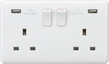 Knightsbridge Curved Edge 13A 2G Switched Socket with Dual USB | CU9904
