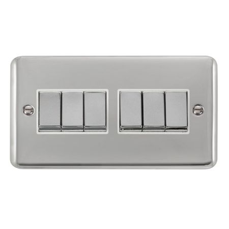 Click Deco Plus Polished Chrome 6 Gang Light Switch White Insert DPCH416WH