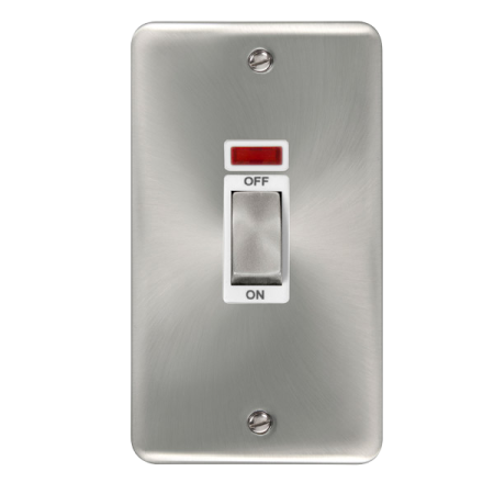 Click Deco Plus Satin Chrome 45A Ingot 2 Gang DP Switch With Neon White Insert | DPSC503WH