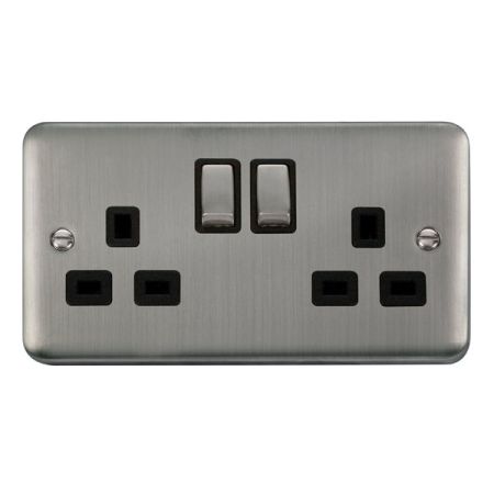 Click Deco Plus Stainless Steel 13A Double Socket Black Insert DPSS536BK
