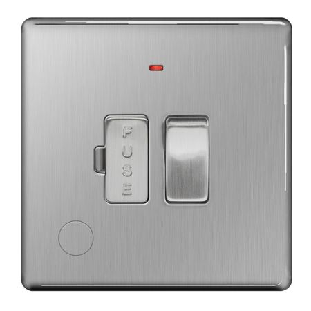 BG Nexus Flatplate Screwless Brushed Steel Switched 13A Fused Spur With Neon & Flex Outlet | FBS53