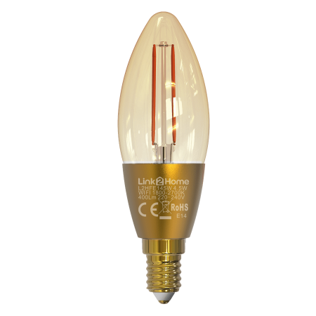 Link2Home E14 4.5W Wi-Fi LED Gold Filament Smart Light Bulb | L2HFE145W