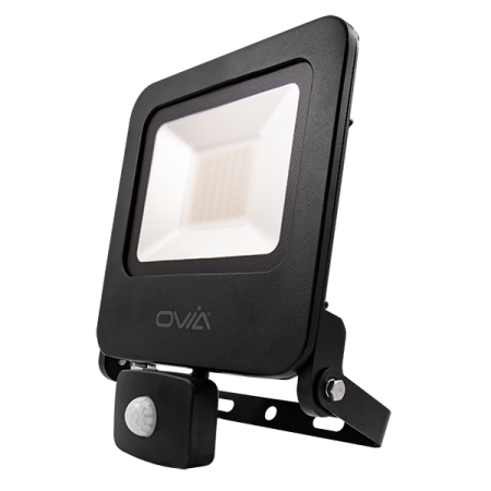 Ovia Pathfinder 50W LED IP44 PIR Floodlight 4000k Black | OV10150BKCWPIR