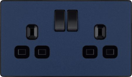BG Evolve Matt Blue Double Switched Socket Outlet | PCDDB22B