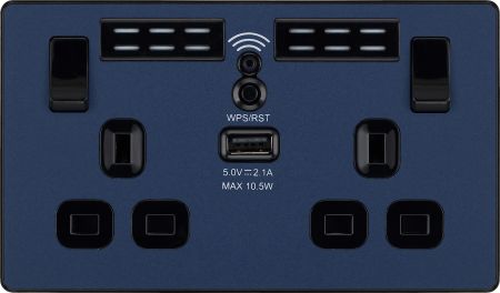BG Evolve Matt Blue Single Switched Socket Outlet & Dual USB Chargers | PCDDB21U2B