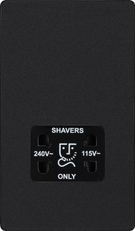 BG Evolve Matt Black Dual voltage 115/240V Shaver Socket | PCDMB74B