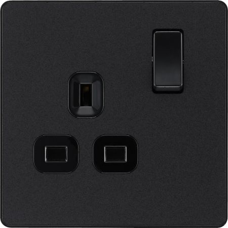 BG Evolve Matt Black Single Switched Socket Outlet | PCDMB21B