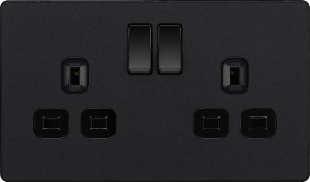 BG Evolve Matt Black Double Switched Socket Outlet | PCDMB22B
