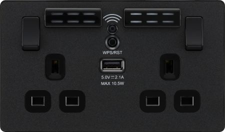 BG Evolve Matt Black WI-FI Range Extender USB Double Socket | PCDMB22UWRB