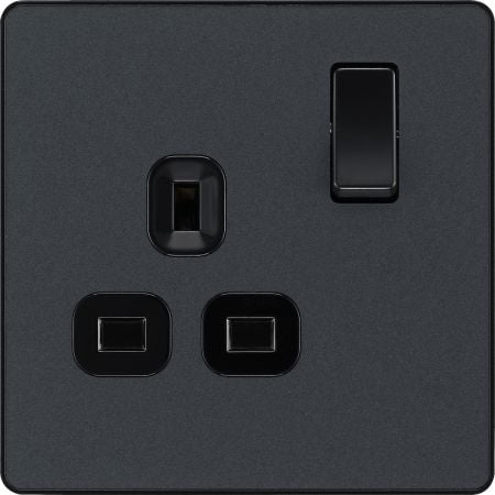 BG Evolve Matt Grey Single Switched Socket Outlet | PCDMG21B