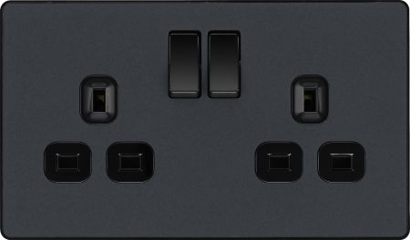 BG Evolve Matt Grey Double Switched Socket Outlet | PCDMG22B