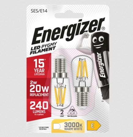 Energizer 2w LED Filament Pygmy Lamp E14/SES 2700K Warm White Twin Pack | S13562
