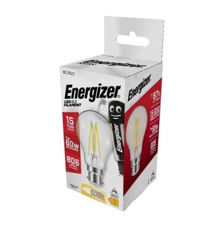 Energizer 7w LED Filament GLS Dimmable Lamp B22/BC 2700K Warm White | S12851