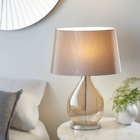 Endon Lighting Kew Tinted Glass Table Lamp wih Mink Shade | KEW-TLGO