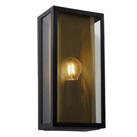 Forum Zinc Cuba Box Lantern with Mesh Insert Black/Brass | ZN-40002-BLK