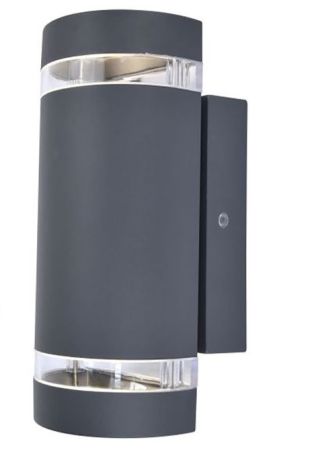 Lutec Focus Up & Down Exterior Wall Light with Dusk to Dawn Sensor Grey | 5604023118