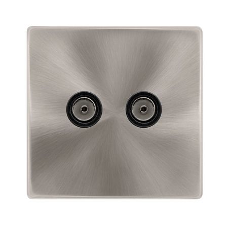 Click Definity Brushed Steel Twin Non-isolated Coaxial Outlet Black Insert | SFBS066BK