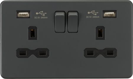 Knightsbridge Screwless 13A 2G Switched Socket With Dual 2.4A USB Anthracite | SFR9224AT