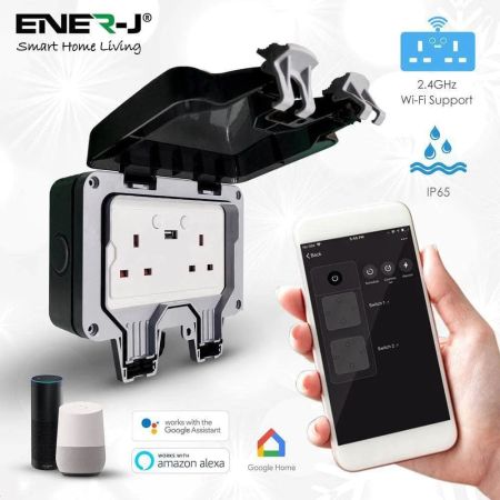 Ener-J Smart 13A WiFi Twin Waterproof Outdoor Socket | SHA5275
