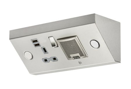 Knightsbridge Dual USB Under Cabinet Socket w/ Bluetooth Speaker Stainless Steel | SKR0014