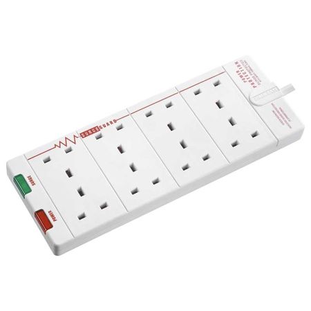 Masterplug 8 Socket 13A Surge Protected 2m Extension Lead & Power Surge Neons | SRG8210