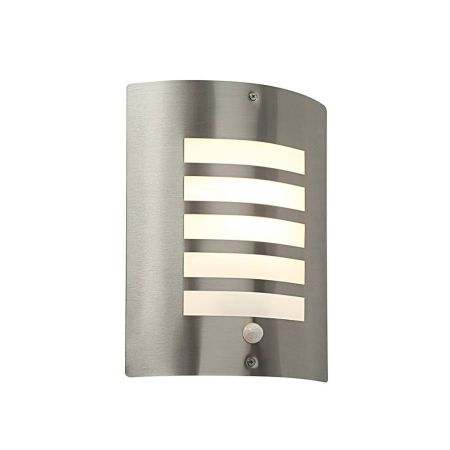 Saxby ST031FPIR Bianco Wall Light With PIR Brushed Stainless Steel