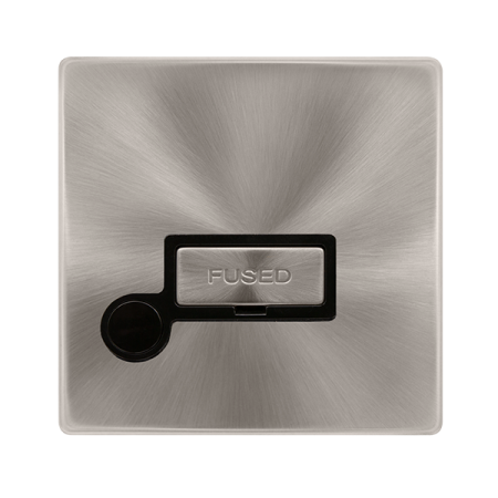 13a Ingot Fused Connection Unit With Optional Flex Outlet - Brushed Steel Cover Plate - Black Insert