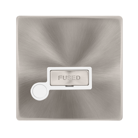 13a Ingot Fused Connection Unit With Optional Flex Outlet - Brushed Steel Cover Plate - Polar White Insert