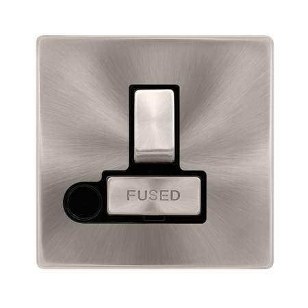 13a Ingot Switched Fused Connection Unit With Optional Flex Outlet - Brushed Steel Cover Plate - Black Insert