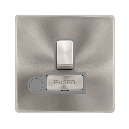 13a Ingot Switched Fused Connection Unit With Optional Flex Outlet - Brushed Steel Cover Plate - Grey Insert