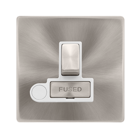 13a Ingot Switched Fused Connection Unit With Optional Flex Outlet - Brushed Steel Cover Plate - Polar White Insert