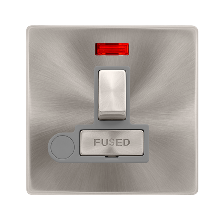 13a Ingot Switched Fused Connection Unit With Neon & Optional Flex Outlet - Brushed Steel Cover Plate - Grey Insert