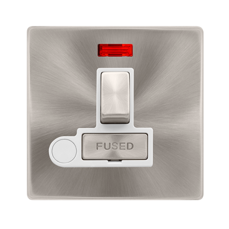 13a Ingot Switched Fused Connection Unit With Neon & Optional Flex Outlet - Brushed Steel Cover Plate - Polar White Insert