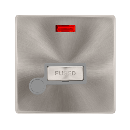 13a Ingot Fused Connection Unit With Neon & Optional Flex Outlet - Brushed Steel Cover Plate - Grey Insert