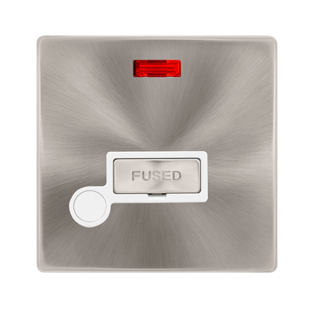 13a Ingot Fused Connection Unit With Neon & Optional Flex Outlet - Brushed Steel Cover Plate - Polar White Insert