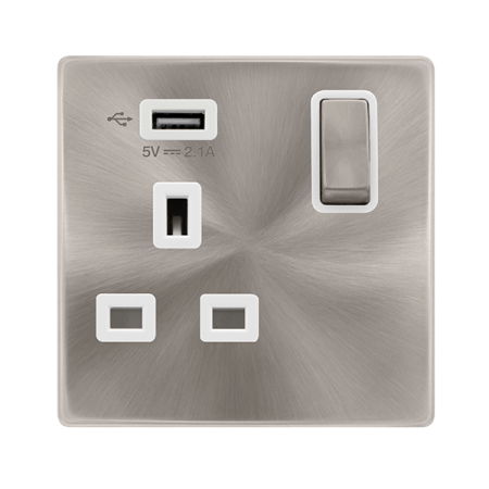 Click Definity Screwless 13A Ingot 1 Gang Switched Socket with 2.1A USB White Insert | SFBS571UPW