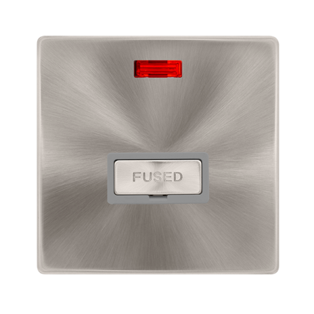 13a Ingot Fused Connection Unit With Neon - Brushed Steel Cover Plate - Grey Insert