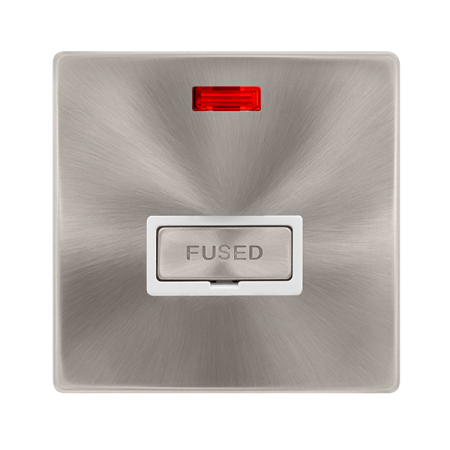13a Ingot Fused Connection Unit With Neon - Brushed Steel Cover Plate - Polar White Insert