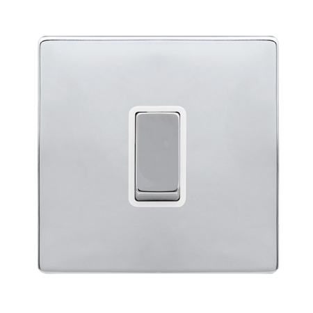 10ax Ingot 1 Gang 2 Way Switch - Polished Chrome Cover Plate - Polar White Insert