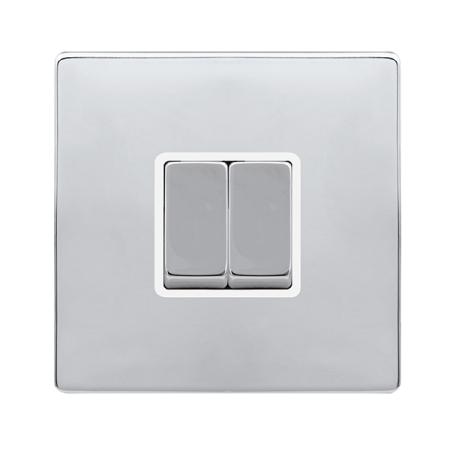 10ax Ingot 2 Gang 2 Way Switch - Polished Chrome Cover Plate - Polar White Insert