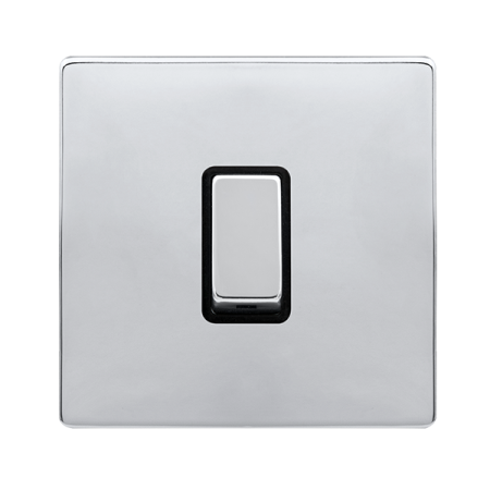 10ax Ingot 1 Gang Intermediate Switch - Polished Chrome Cover Plate - Black Insert